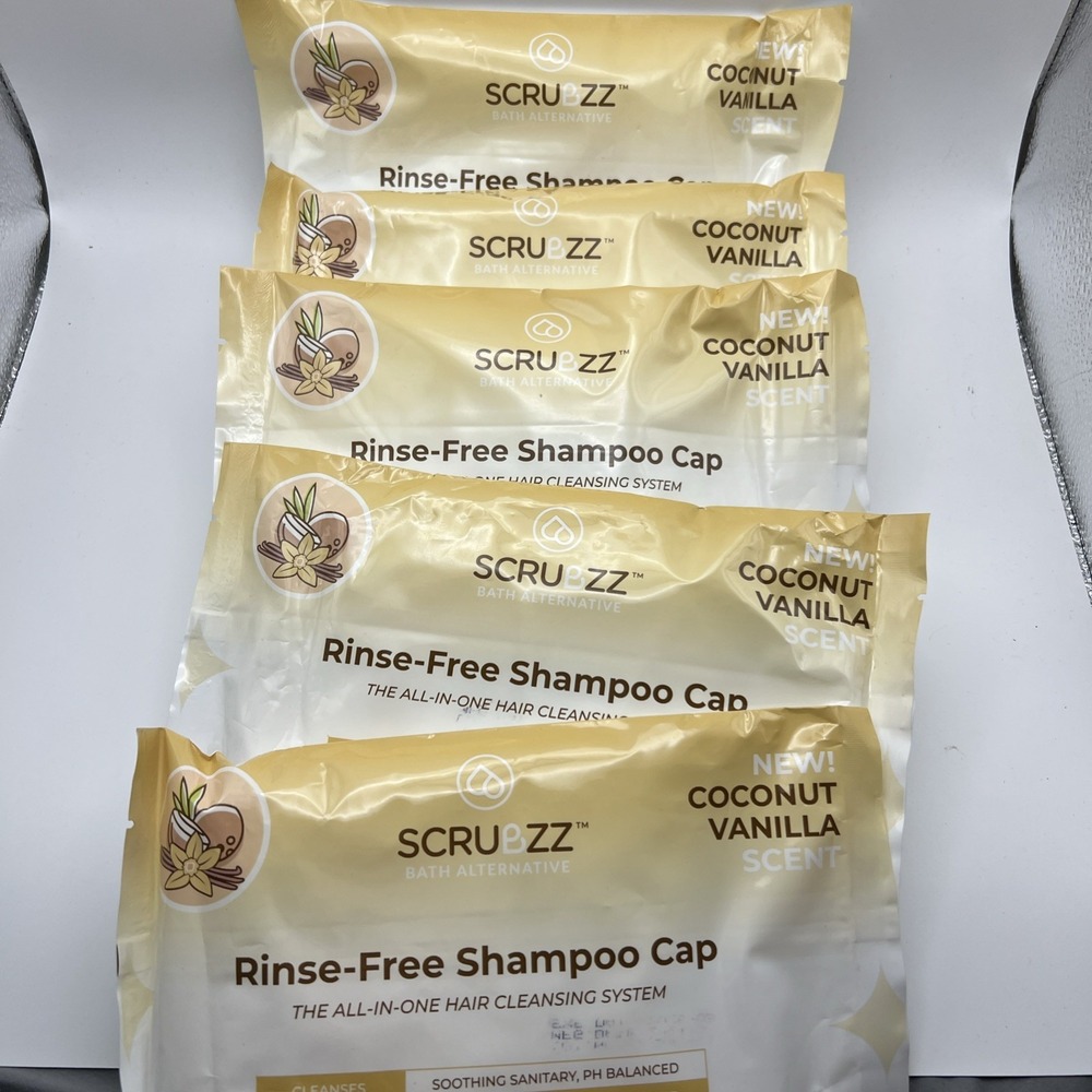 Lot of 5‎ Scrubzz Rinse Free Shampoo Caps Coconut Vanilla Scent